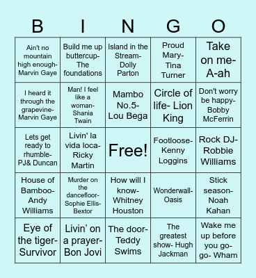Safe Hands Music Bingo Card