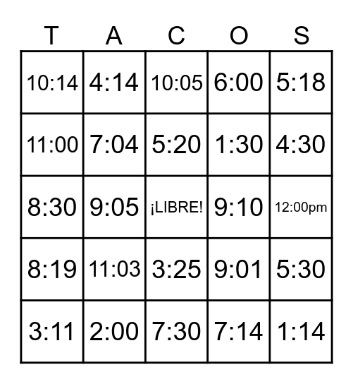¿Qué hora es? Bingo Card