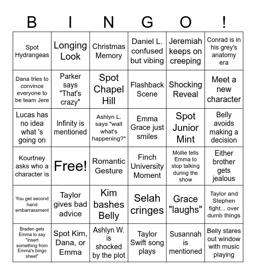 The Summer I Turned Pretty Bingo Card
