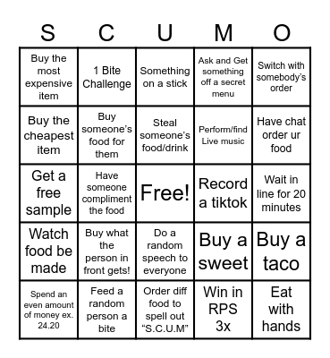 SCUM FOOD TRUCK BINGO Card