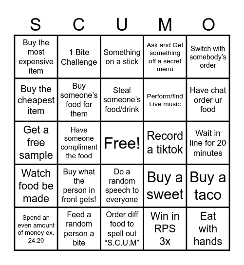 SCUM FOOD TRUCK BINGO Card
