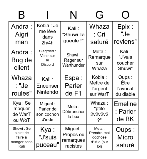 AREA 34 Bingo Card