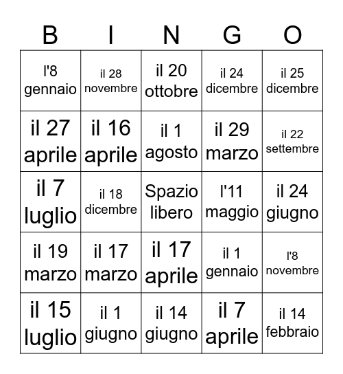 Tombola!- Compleanni Bingo Card