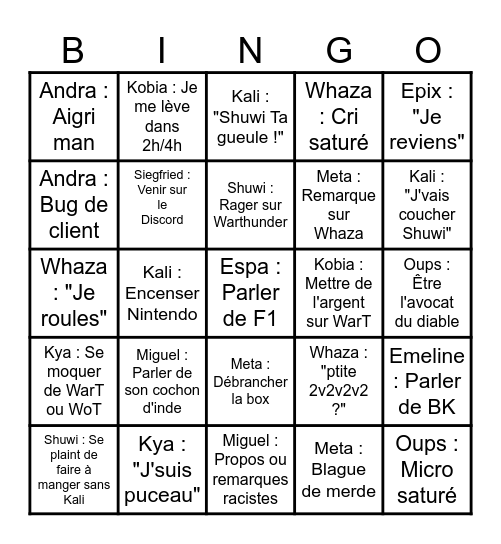 AREA 34 Bingo Card