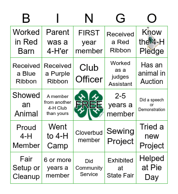 4 - H Bingo Card