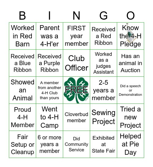 4 - H Bingo Card