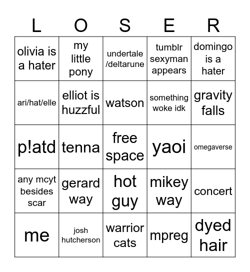 elliot dream bingo Card