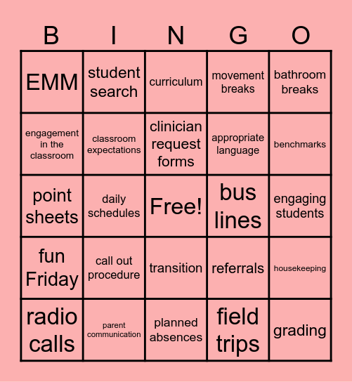 Back to School! Bingo Card