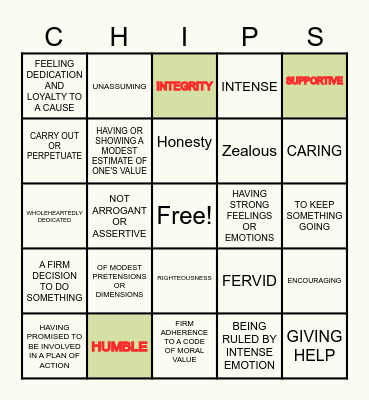 C.H.I.P.S. 1 Bingo Card