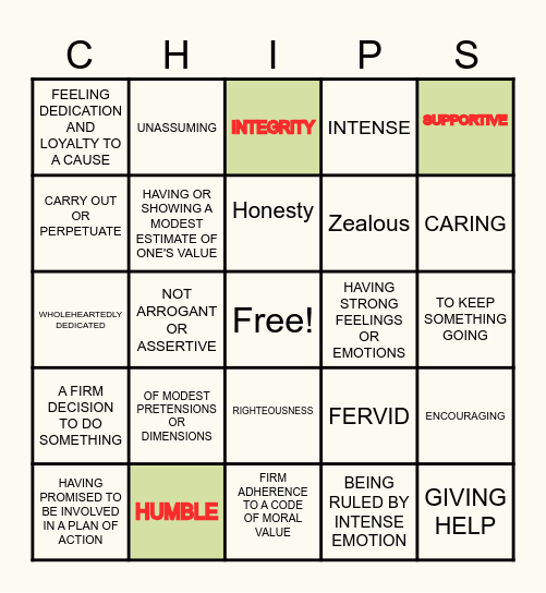 C.H.I.P.S. 1 Bingo Card