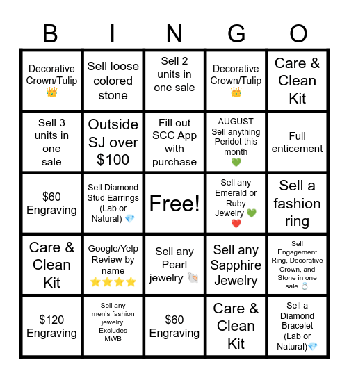 August Shane Co. Bingo💎 Bingo Card