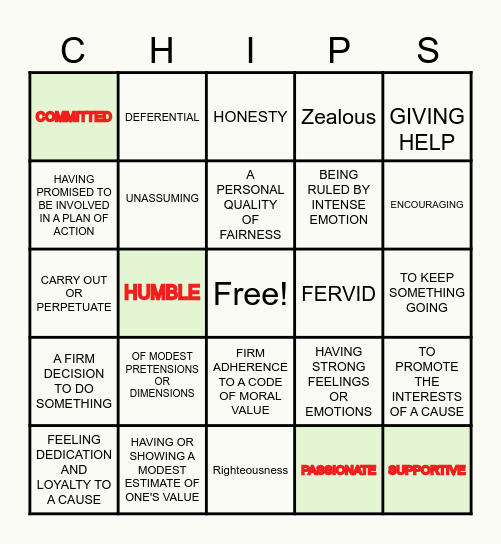 2ND CHIPS 2 Bingo Card