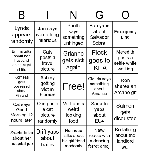 Off Topic Bingo Card