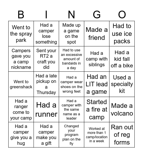 RT1 Human Bingo Card