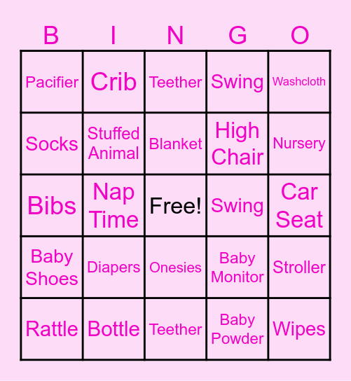 Baby Shower Bingo! Bingo Card
