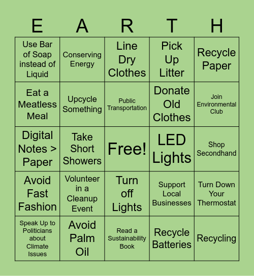 Sustainable Bingo Card