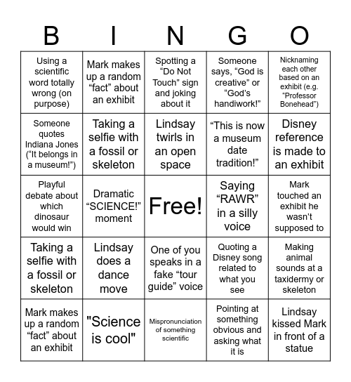 Museum Bingo Date! Bingo Card
