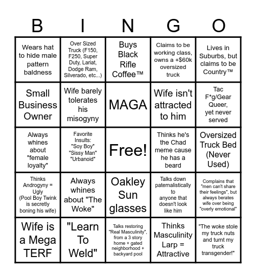 "I'm Country™ Bro" Bingo Card
