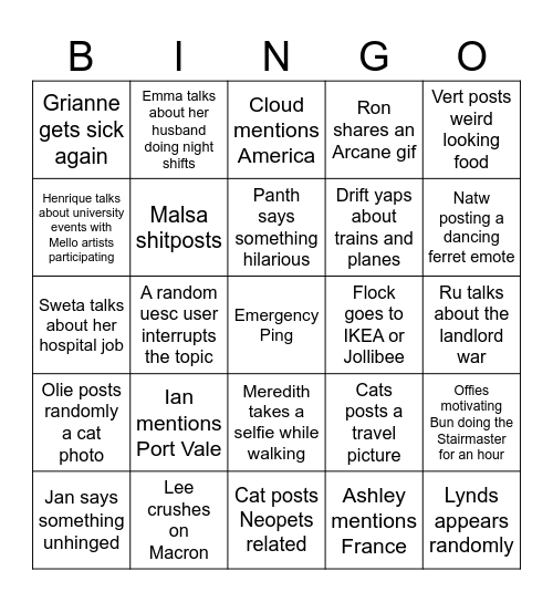 Off Topic Bingo Card