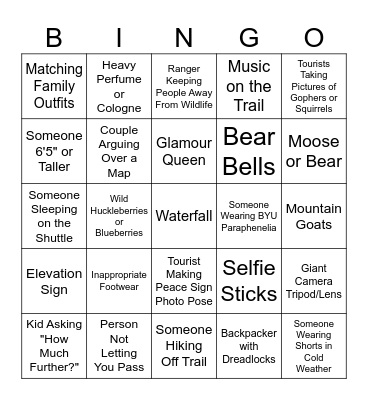 Glacier National Park Day #1 Bingo Card