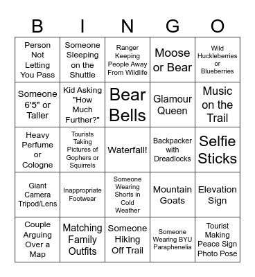 Glacier National Park Day #1 Bingo Card