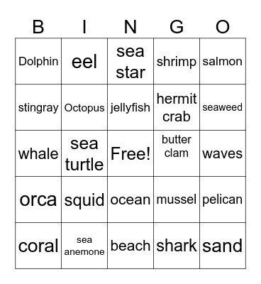 Sea Life Bingo Card