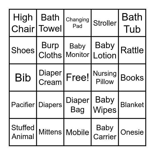 Baby Bingo Card