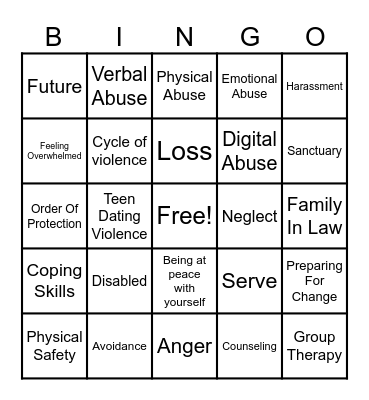 Domestic Violence Bingo Card