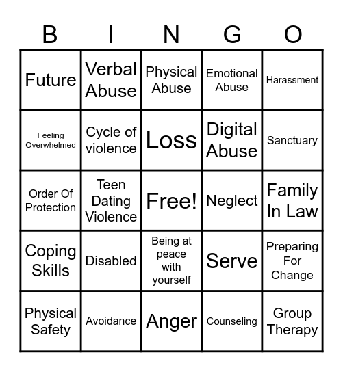 Domestic Violence Bingo Card