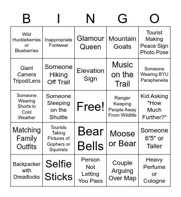 Glacier National Park Day #1 Bingo Card