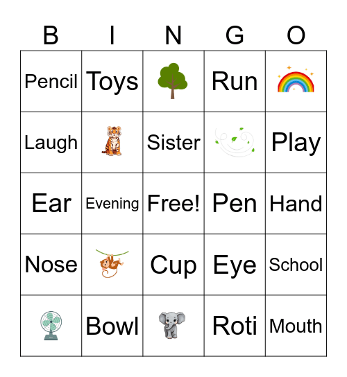 Marathi Vocabulary Bingo Card