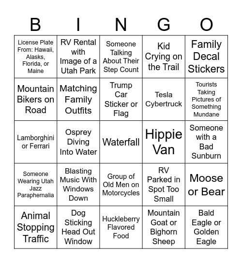 Glacier National Park Day#2 Bingo Card