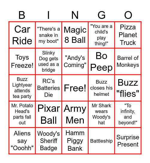 Toy Story Bingo Card