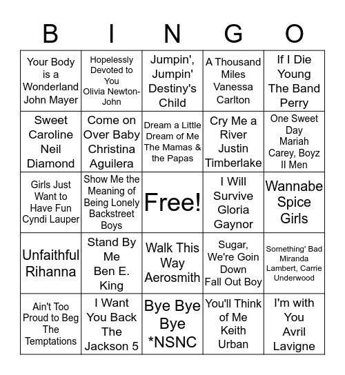 Music Bingo Card