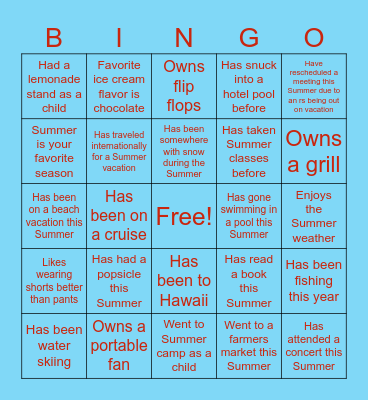 Summer Bingo!! Bingo Card
