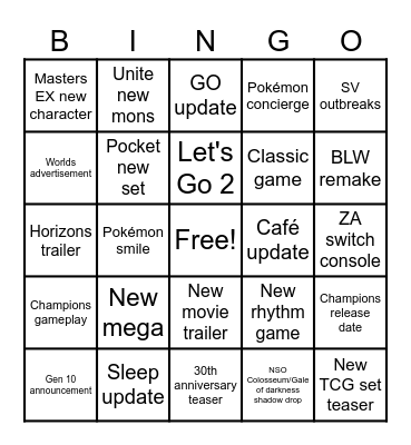 Pokémon presents Bingo Card