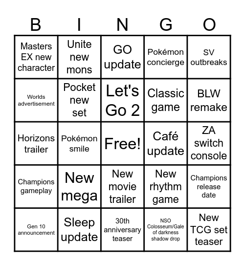 Pokémon presents Bingo Card
