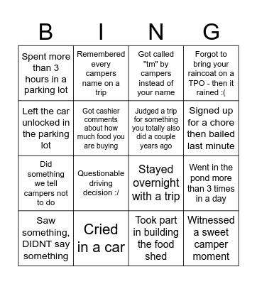 TM BING Bingo Card