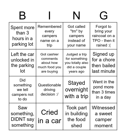TM BING Bingo Card