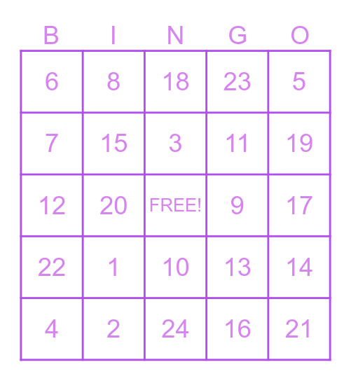 Math facts within 20 Bingo Card