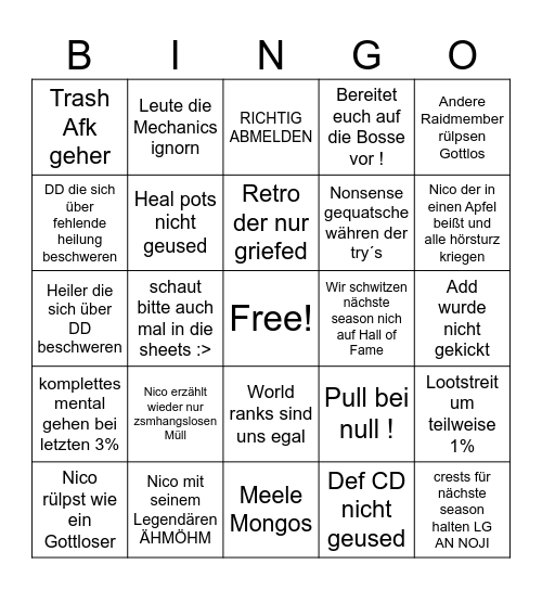 Nico Seasonende Ansprache Bingo :D Bingo Card