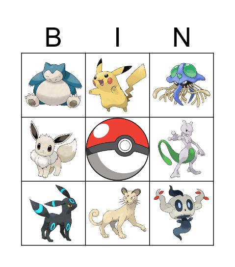 Pokemon Friends Bingo Card