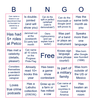 People Bingo Card