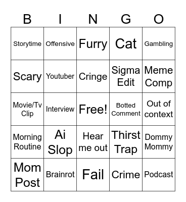 Short Form Bingo Card