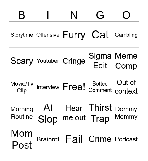 Short Form Bingo Card