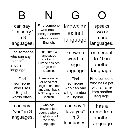 Find someone who... Bingo Card