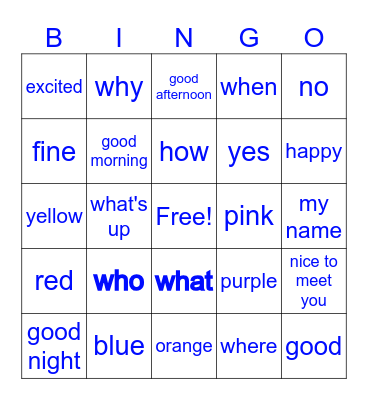 ASL Vocab Bingo Card