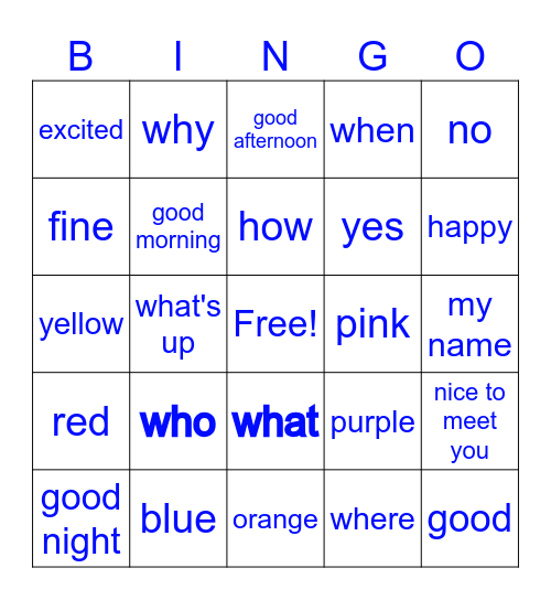 ASL Vocab Bingo Card