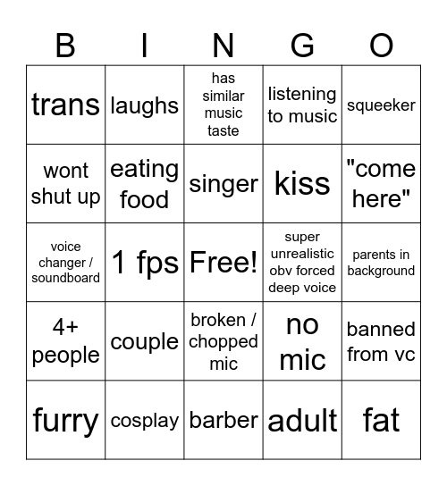 neighbors bingo Card