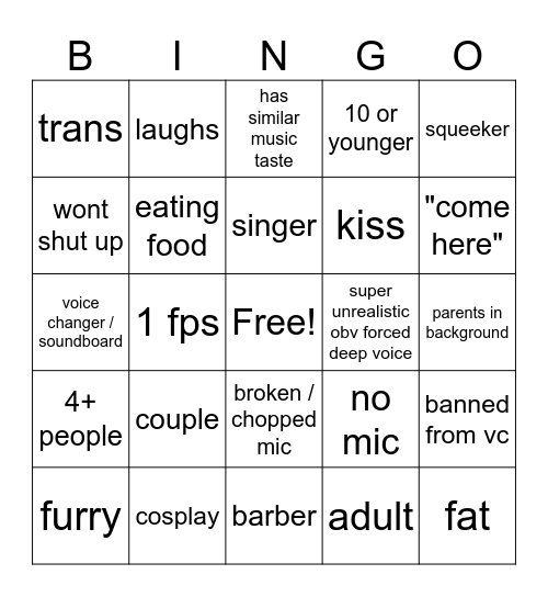 neighbors bingo Card